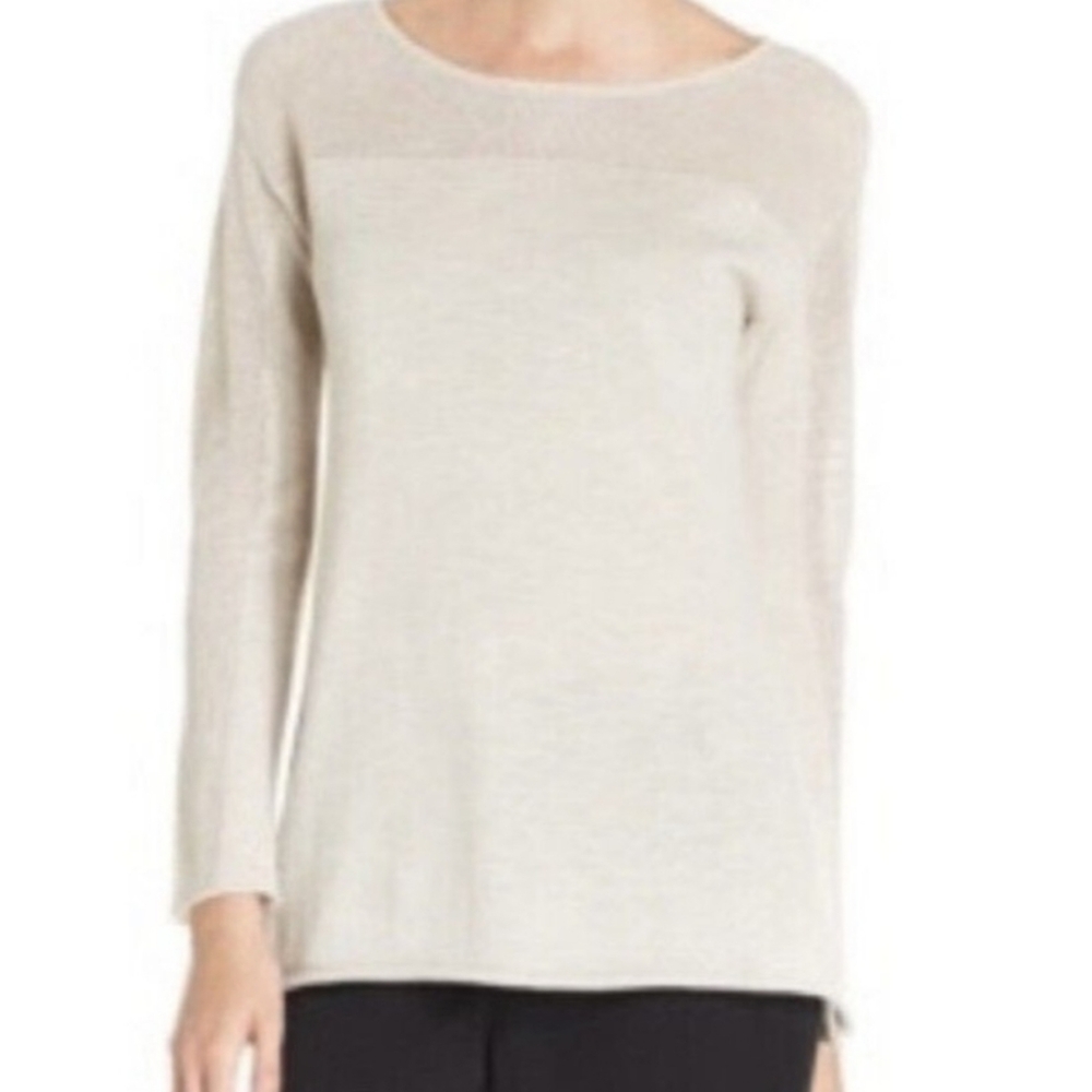 Eileen Fisher Wool Contrast Sweater In Oatmeal Beige. (H5)